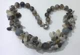 CGN378 19.5 inches round & chips grey agate beaded necklaces