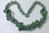 CGN380 23 inches round & chips green aventurine beaded necklaces