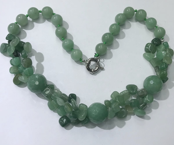 CGN380 23 inches round & chips green aventurine beaded necklaces