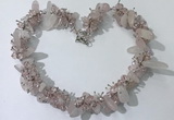 CGN400 19.5 inches chinese crystal & rose quartz chips beaded necklaces