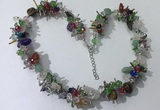 CGN417 19.5 inches chinese crystal & mixed gemstone chips beaded necklaces