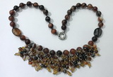 CGN476 21.5 inches chinese crystal & striped agate beaded necklaces