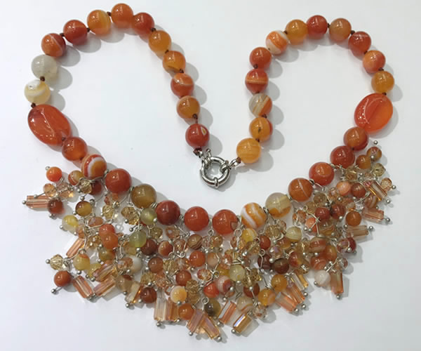 CGN480 21.5 inches chinese crystal & striped agate beaded necklaces