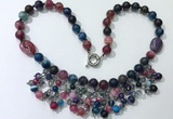 CGN486 21.5 inches chinese crystal & striped agate beaded necklaces