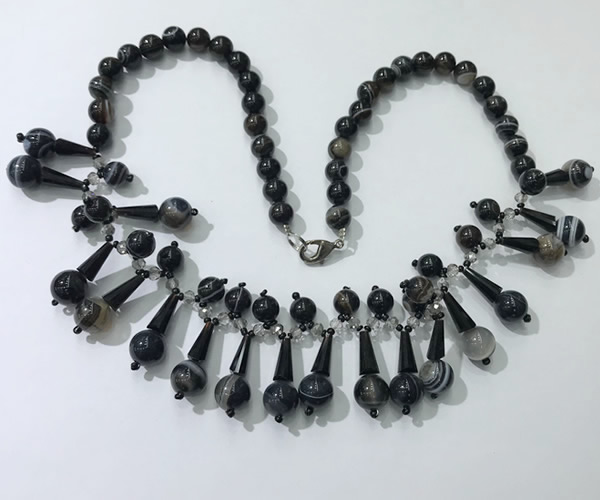 CGN497 21 inches chinese crystal & striped agate beaded necklaces