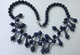 CGN505 21 inches chinese crystal & lapis lazuli beaded necklaces