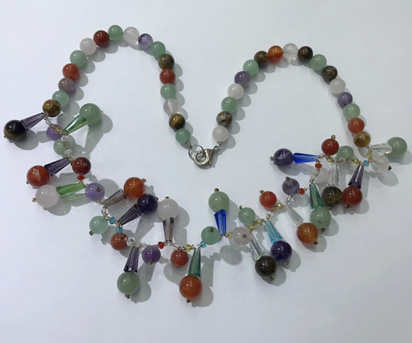 CGN506 21 inches chinese crystal & mixed gemstone beaded necklaces