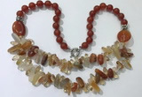 CGN520 23.5 inches chinese crystal & red agate beaded necklaces