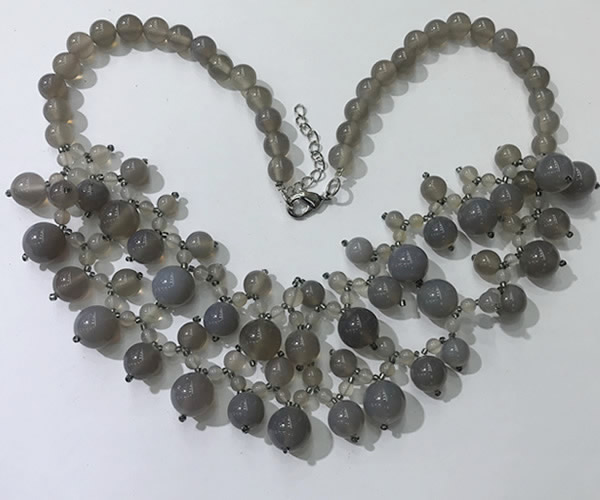 CGN568 19.5 inches stylish 4mm - 12mm grey agate beaded necklaces