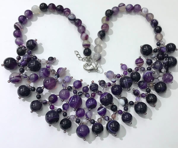 CGN569 19.5 inches stylish 4mm - 12mm striped agate beaded necklaces