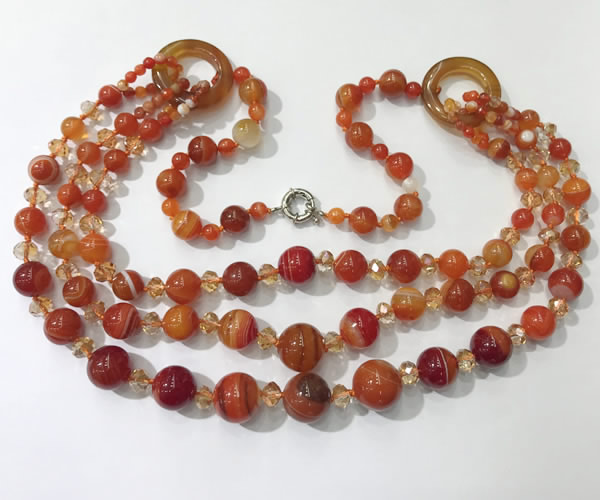 CGN626 24 inches chinese crystal & striped agate beaded necklaces