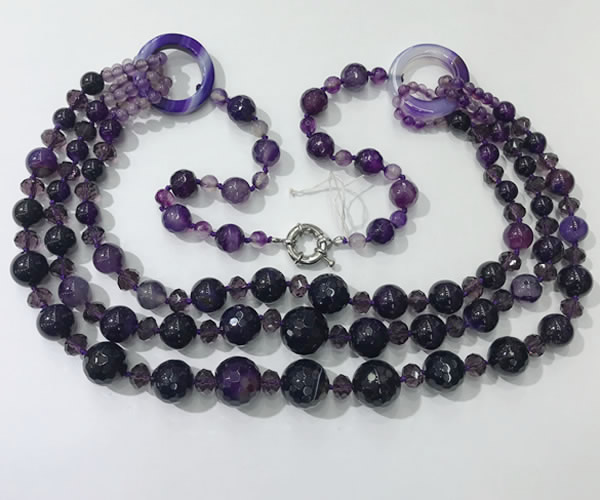 CGN639 24 inches chinese crystal & striped agate beaded necklaces