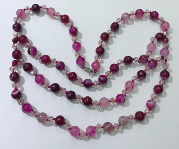 CGN653 22 inches chinese crystal & striped agate beaded necklaces