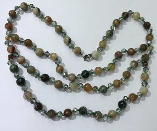 CGN657 22 inches chinese crystal & striped agate beaded necklaces