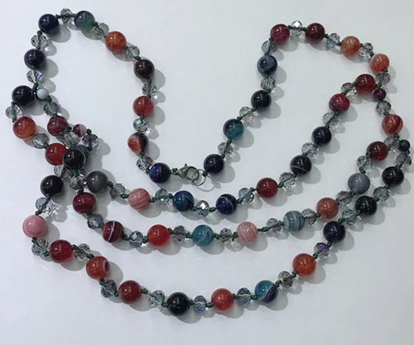 CGN661 22 inches chinese crystal & striped agate beaded necklaces