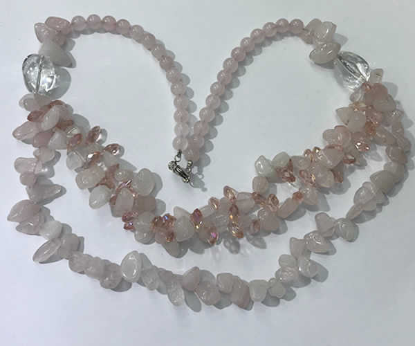 CGN695 22.5 inches chinese crystal & rose quartz beaded necklaces