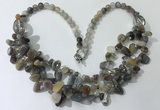 CGN701 22.5 inches chinese crystal & grey agate beaded necklaces