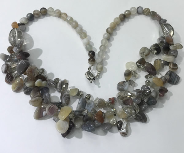 CGN701 22.5 inches chinese crystal & grey agate beaded necklaces