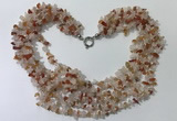 CGN723 19.5 inches stylish 6 rows red agate & rose quartz chips necklaces