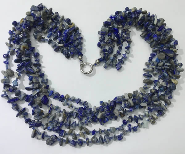 CGN728 19.5 inches stylish 6 rows lapis lazuli chips necklaces