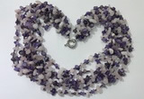 CGN734 19.5 inches stylish 6 rows amethyst & rose quartz chips necklaces