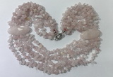 CGN755 20 inches stylish 6 rows rose quartz chips necklaces