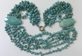 CGN764 20 inches stylish 6 rows turquoise chips necklaces