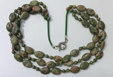 CGN802 23.5 inches stylish 3 rows round & oval unakite necklaces