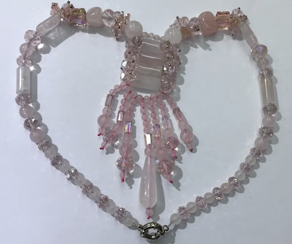 CGN810 19.5 inches chinese crystal & rose quartz statement necklaces