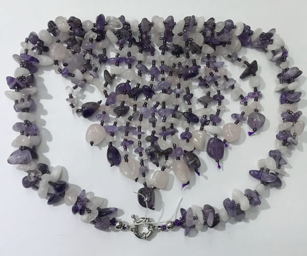 CGN827 20 inches stylish amethyst & rose quartz statement necklaces