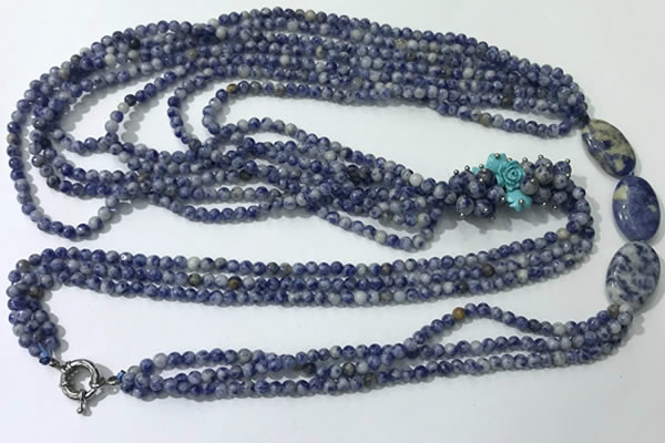 CGN848 30 inches trendy blue spot stone long beaded necklaces