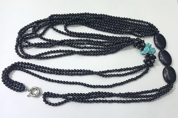 CGN849 30 inches trendy blue goldstone long beaded necklaces