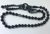 CGN865 27 inches trendy 12mm round striped agate tassel necklaces