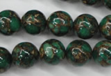 CGO105 15.5 inches 14mm round gold green color stone beads