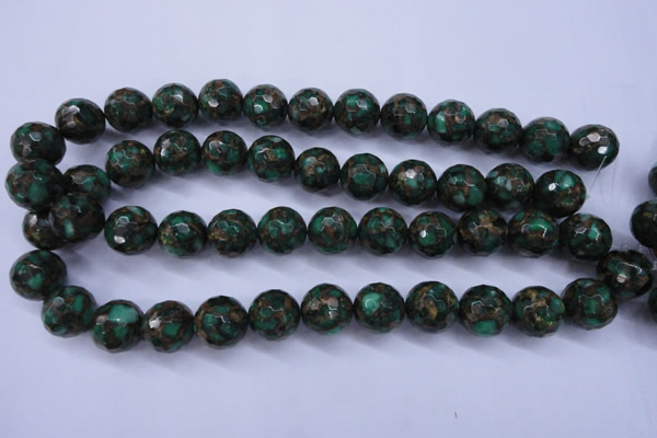 CGO114 15.5 inches 12mm faceted round gold green color stone beads