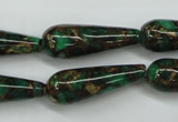 CGO131 15.5 inches 10*30mm teardrop gold green color stone beads