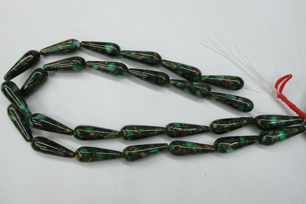 CGO131 15.5 inches 10*30mm teardrop gold green color stone beads