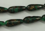 CGO135 15.5 inches 8*20mm faceted teardrop gold green color stone beads