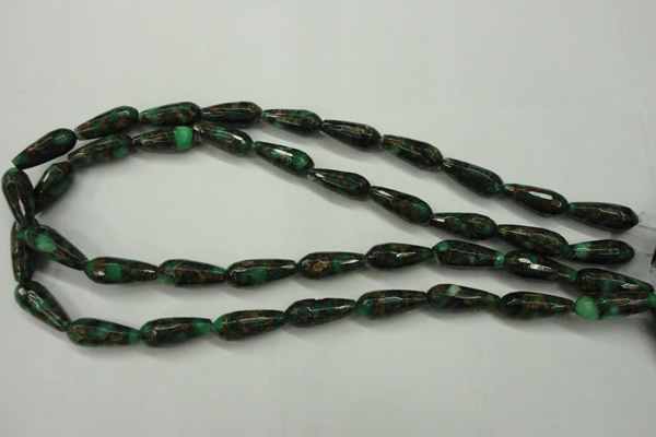 CGO136 15.5 inches 10*30mm faceted teardrop gold green color stone beads