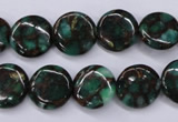 CGO140 15.5 inches 12mm flat round gold green color stone beads