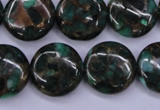 CGO143 15.5 inches 18mm flat round gold green color stone beads