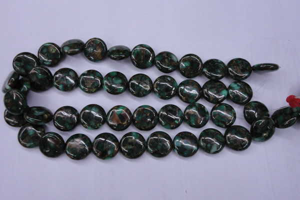 CGO144 15.5 inches 20mm flat round gold green color stone beads