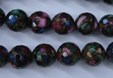 CGO16 15.5 inches 14mm faceted round gold multi-color stone beads