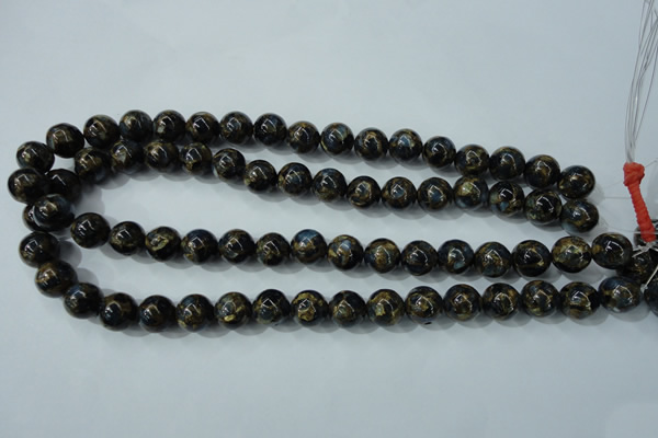 CGO164 15.5 inches 12mm round gold blue color stone beads