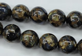 CGO165 15.5 inches 14mm round gold blue color stone beads