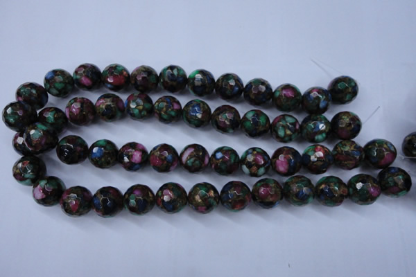 CGO17 15.5 inches 16mm faceted round gold multi-color stone beads