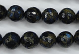 CGO175 15.5 inches 14mm faceted round gold blue color stone beads