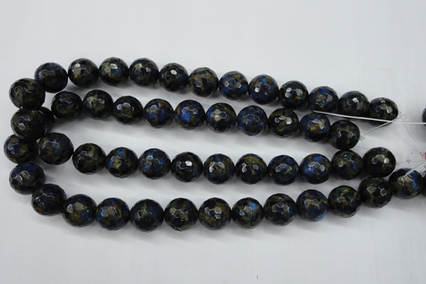 CGO175 15.5 inches 14mm faceted round gold blue color stone beads