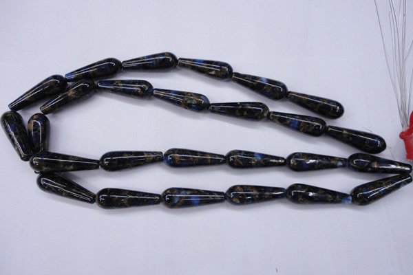 CGO188 15.5 inches 8*20mm teardrop gold blue color stone beads