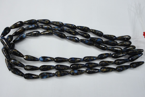 CGO195 15.5 inches 12*40mm faceted teardrop gold blue color stone beads